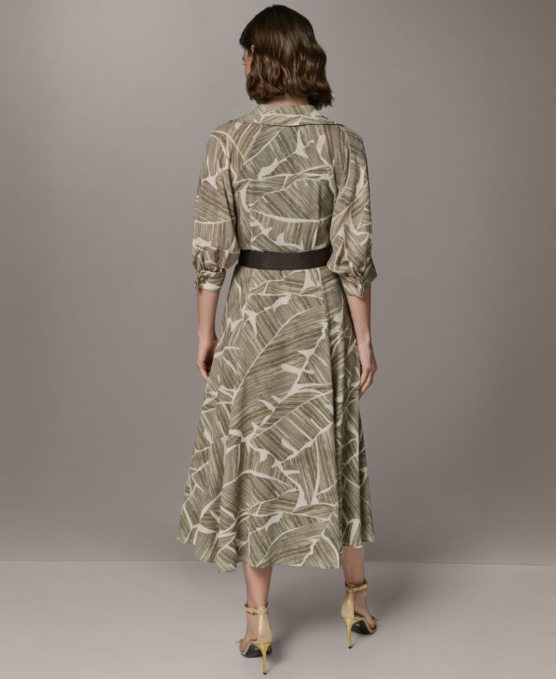 Women's Printed Collared Shirt Dress with Faux Leather Belt