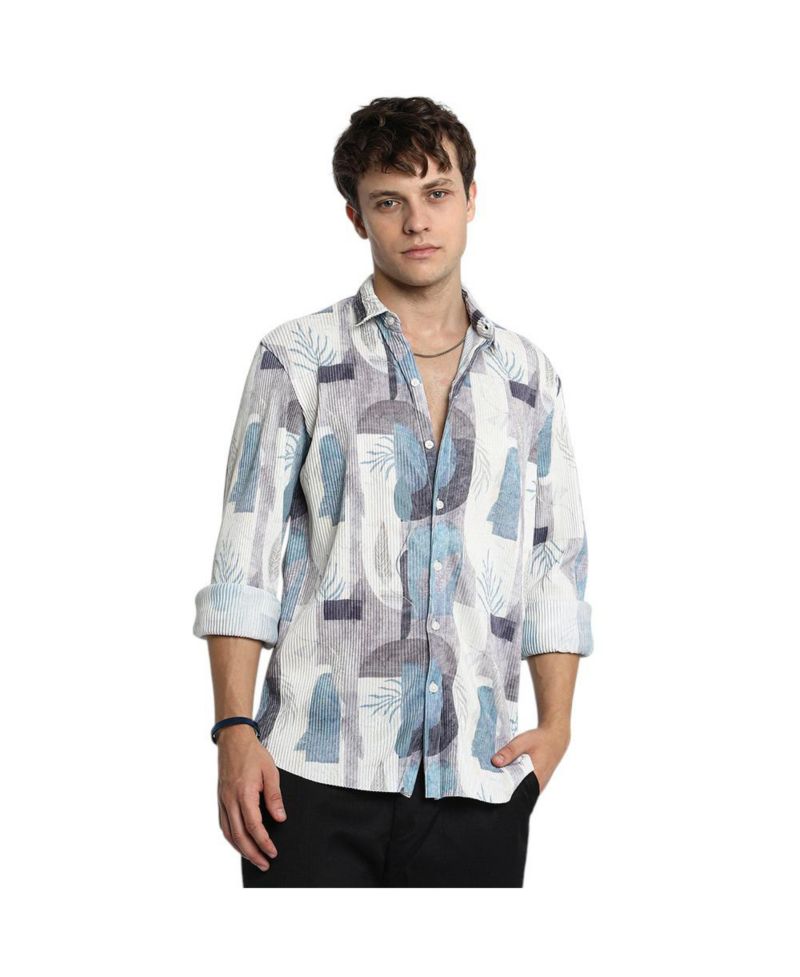 Men's Icy Blue & Ivory White Twig-Block Shirt