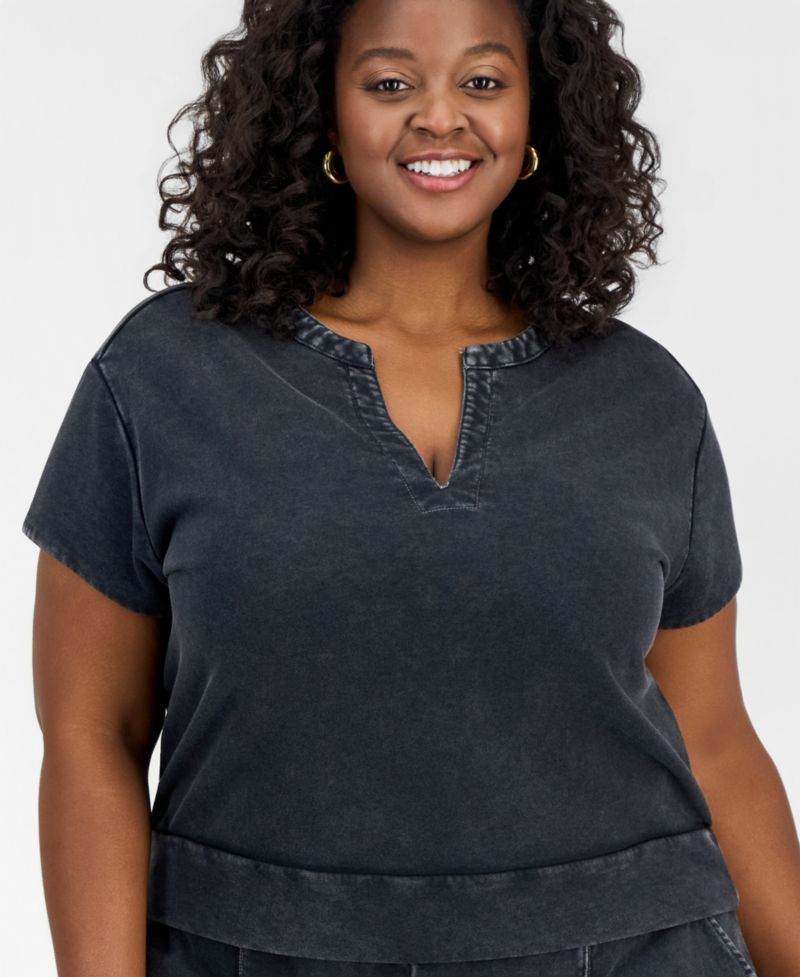Trendy Plus Size Cropped French Terry Top