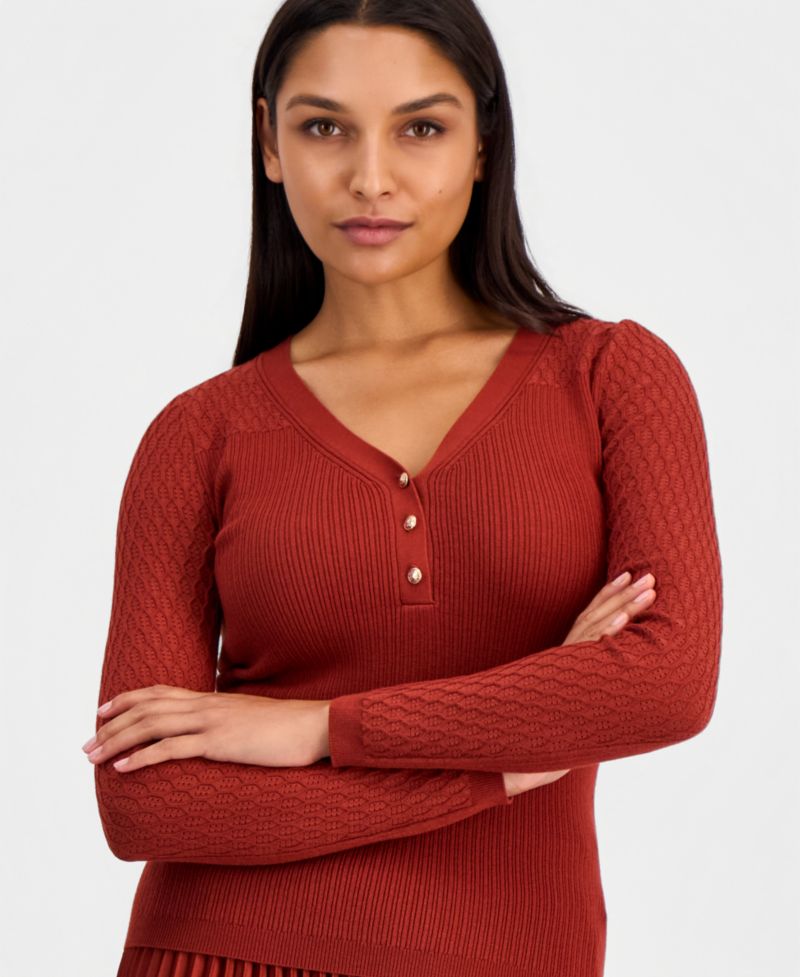 Women's Yusra V-Neck Long-Sleeve Half-Button Sweater