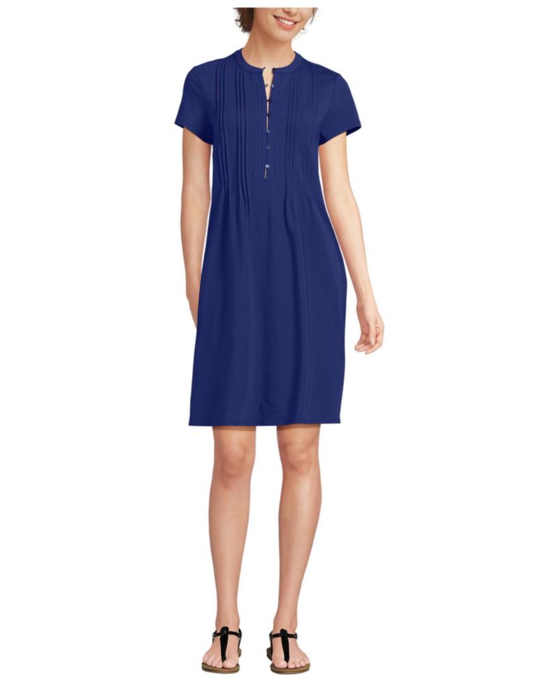Women's Cotton Modal Pintuck Short Sleeve Dress