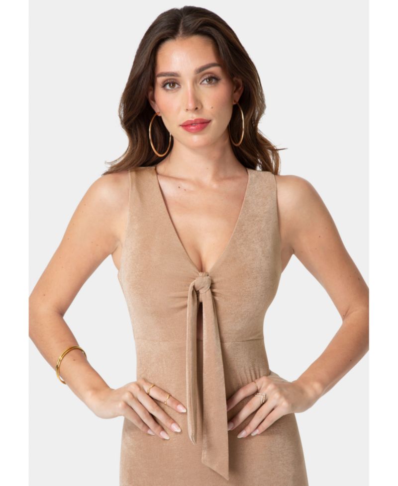 Women's V-Neck Cutout Tie Maxi Dress