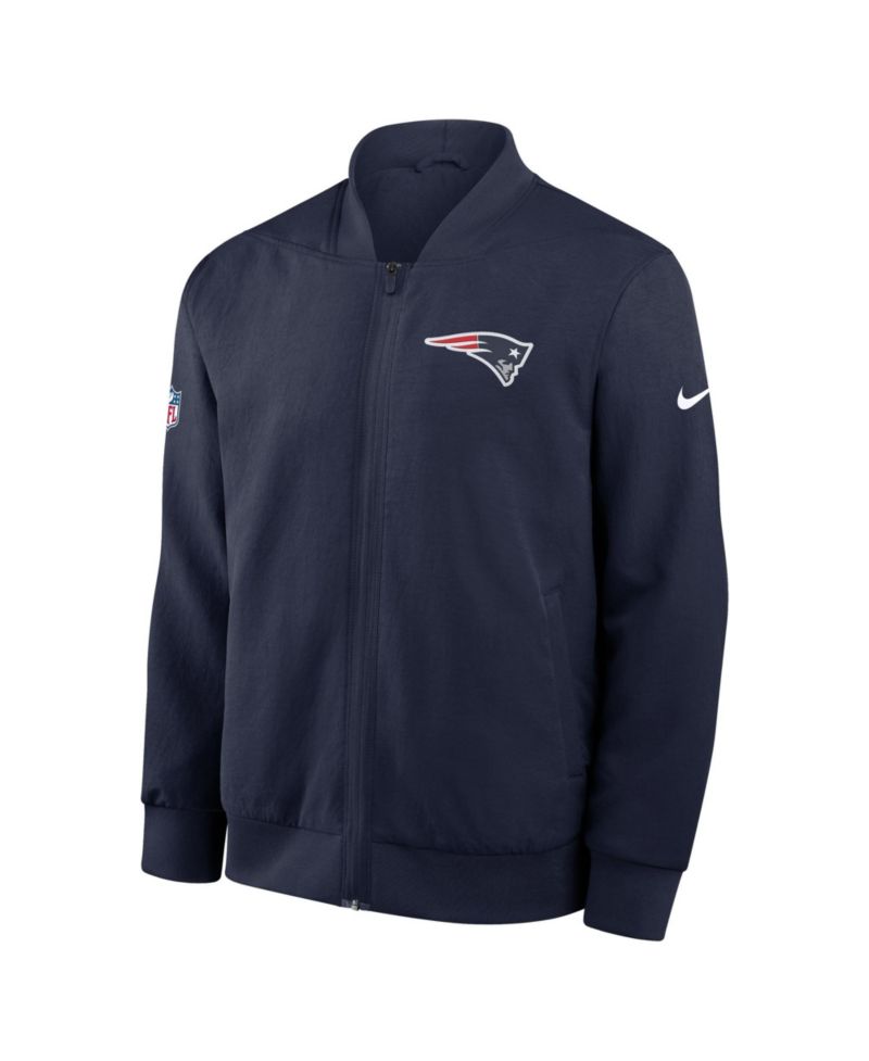 Men's Navy New England Patriots Sideline Powerful Blocking Full-Zip Dri-FIT Bomber Jacket