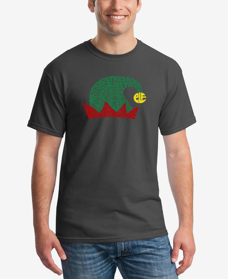 Men's Christmas Elf Hat Printed Word Art T-shirt