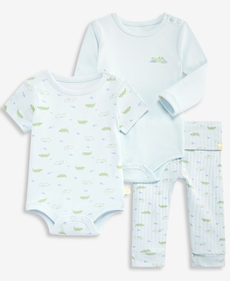Everyday Baby Essentials Baby Boys' Gator Print Bodysuits and Pants, 3-Piece Set