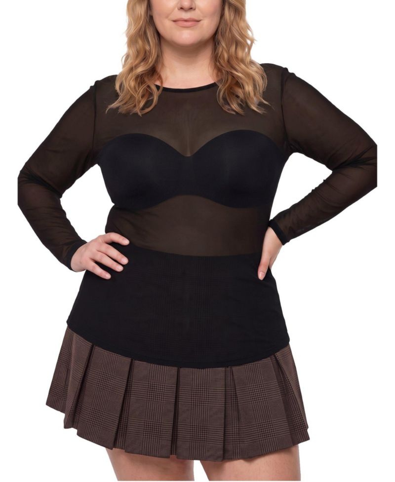 Plus Size Mesh Long-Sleeve Top