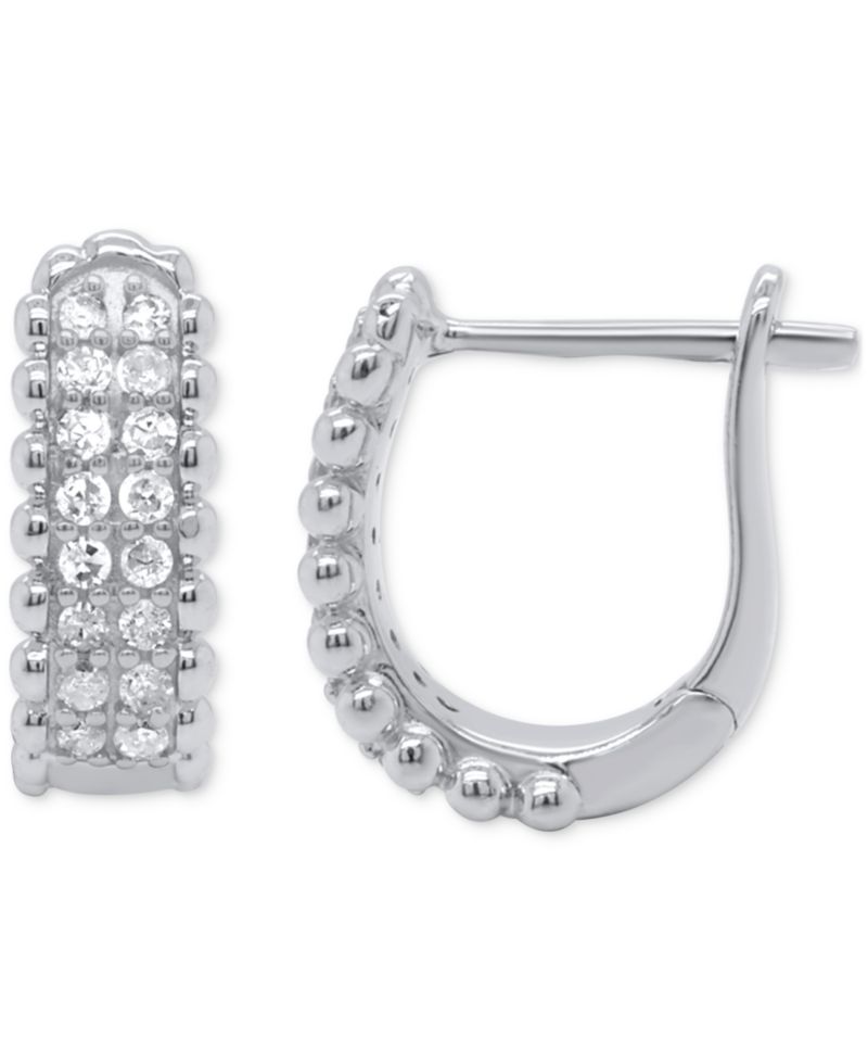 Diamond Bead Leverback Hoop Earrings (1/6 ct. t.w.) in Sterling Silver or 14k Gold-Plated Sterling Silver