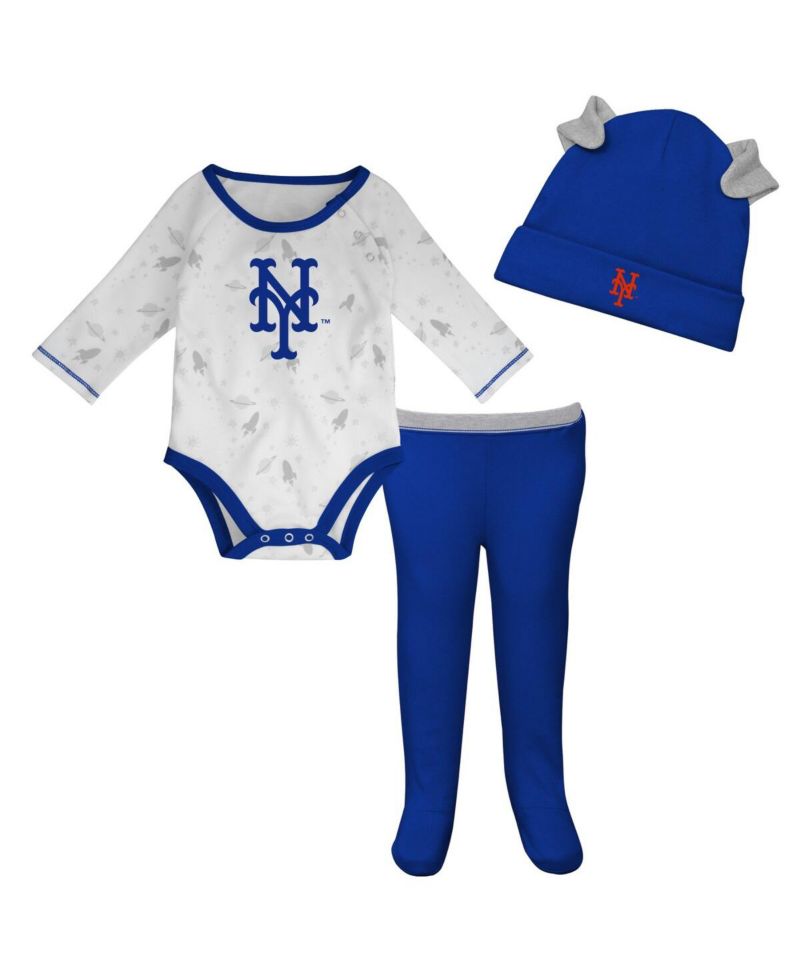 Newborn and Infant Boys and Girls Royal, White New York Mets Dream Team Bodysuit Hat and Footed Pants Set