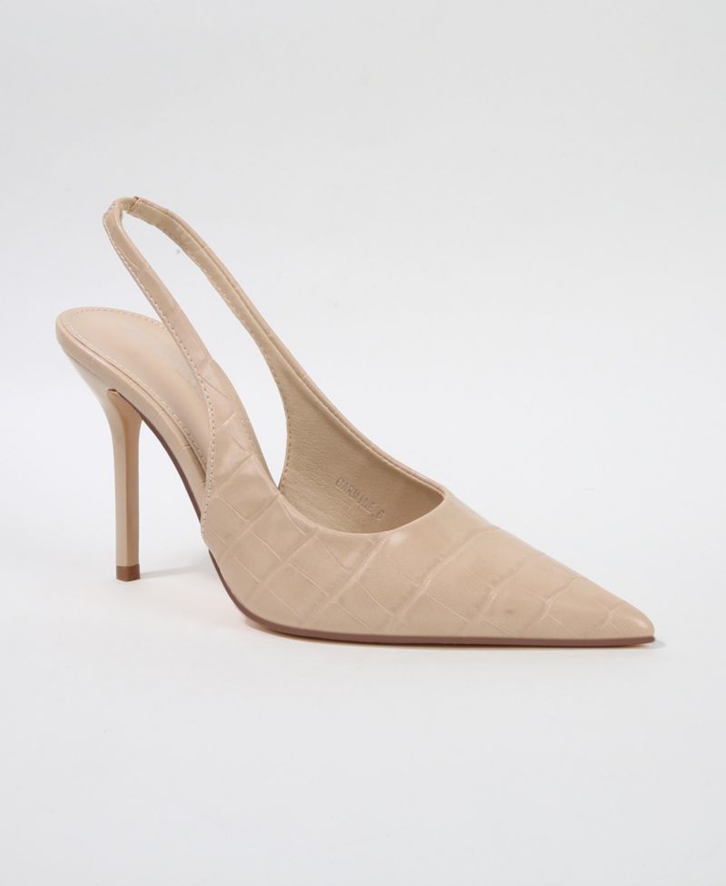 Carmine Croco-Embossed Slingback Stiletto Pumps