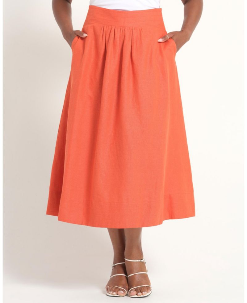Women's Kaia Linen Gathered A-Line Midi Skirt