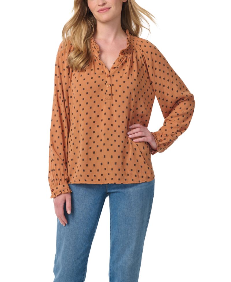 Women's Lenna Long-Sleeve Polka-Dot Band-Collar Blouse
