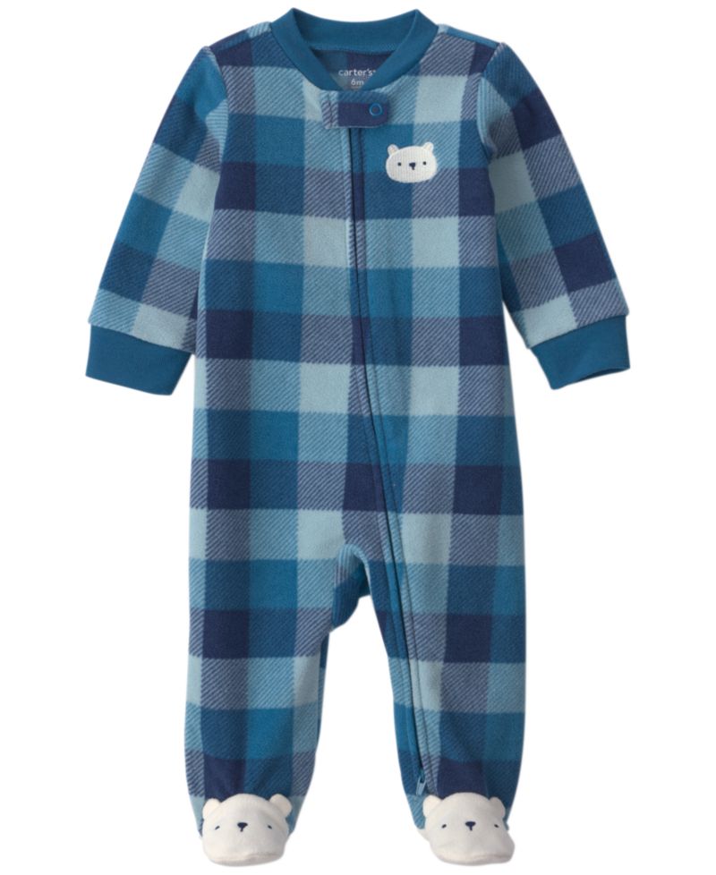 Baby Boys' Bear Plaid Fleece 2-Way Zip Sleep & Play