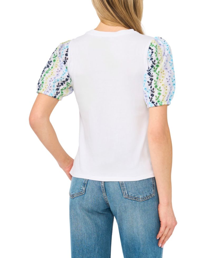 Women's Puff Short-Sleeve Crewneck Cotton T-Shirt