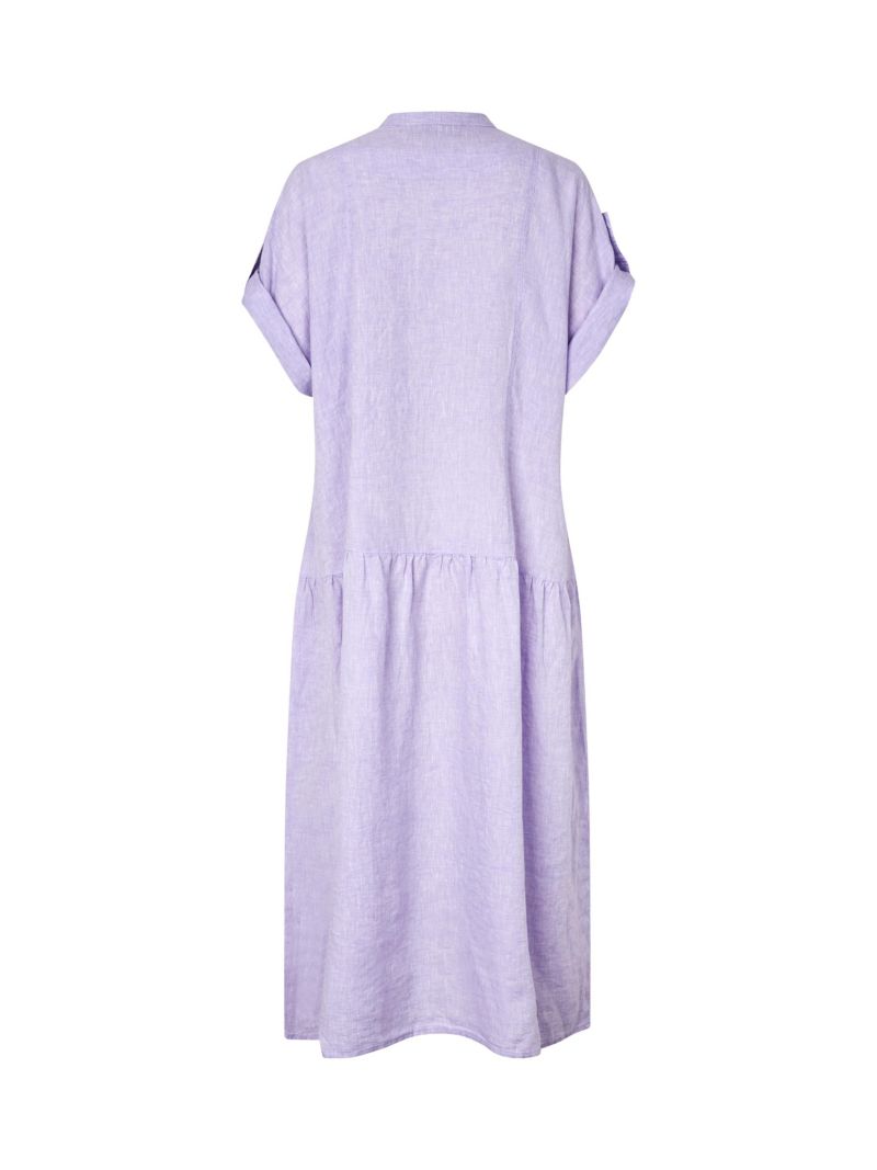 Women's Mandarin Collar Short-Sleeve Shift Linen Dress