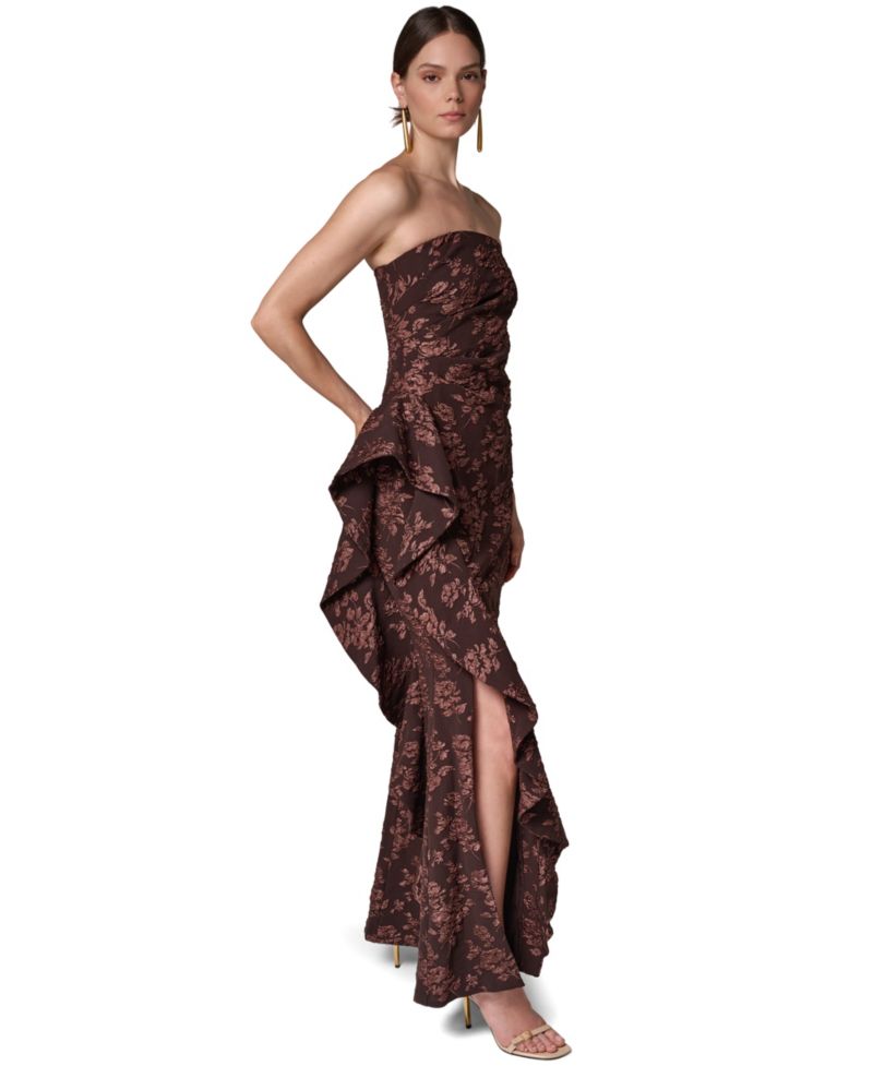 Women's Strapless Floral-Jacquard Gown