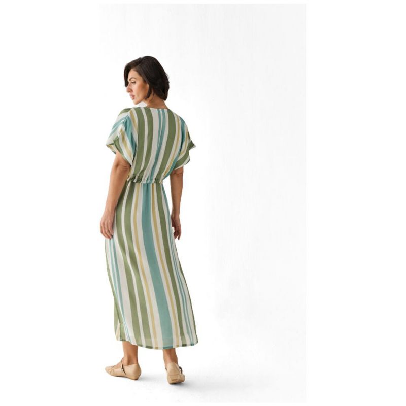 Women's Striped Drawstring Waist Maxi Dress