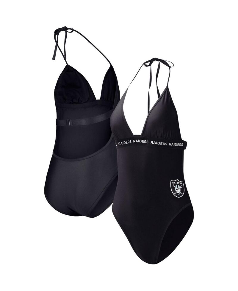 Women's Black Las Vegas Raiders Full Count One-Piece Swimsuit
