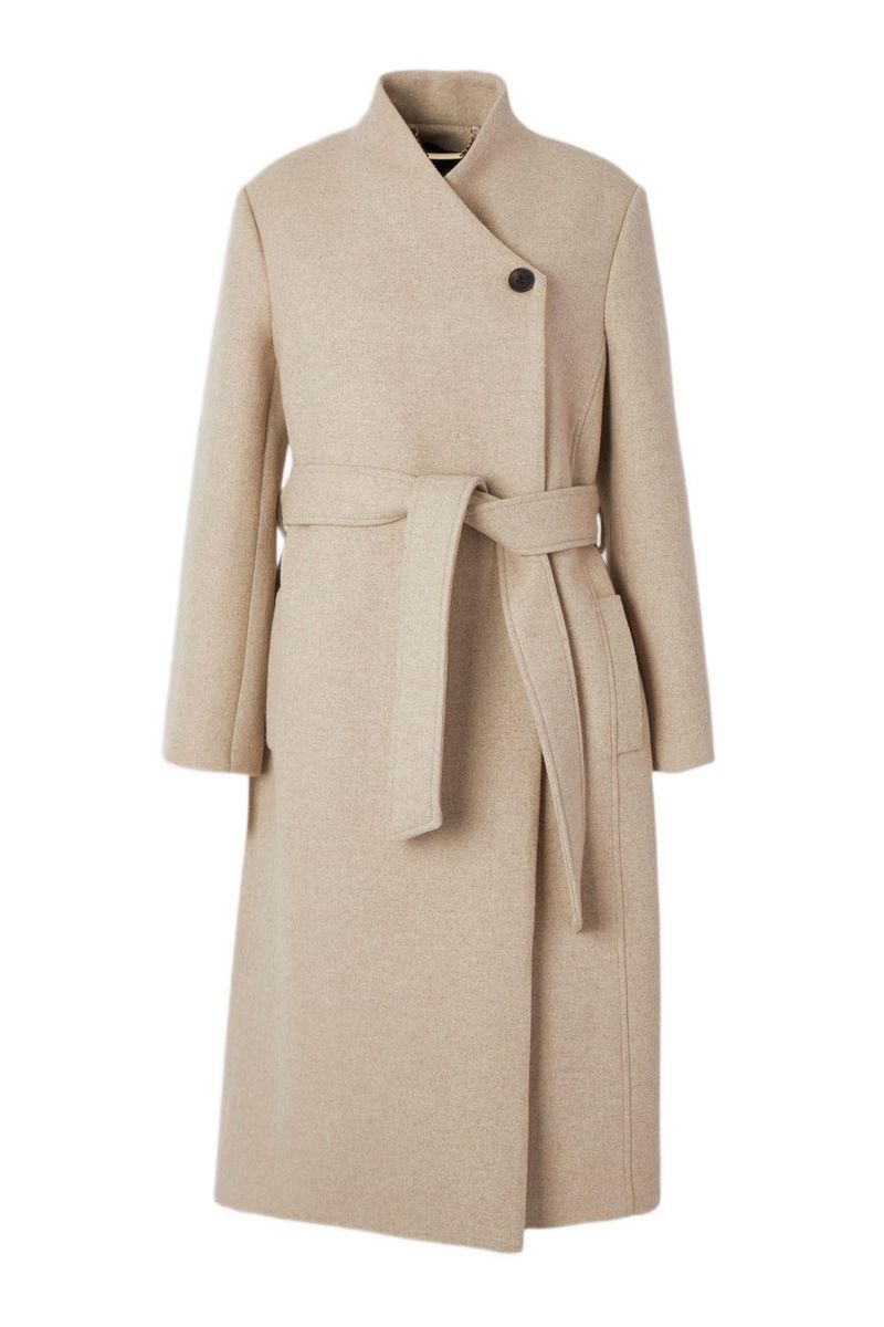Women's Wool Wrap Neck Tailored Belted Midi Coat