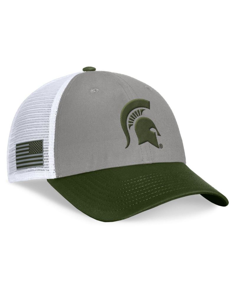 Men's Gray/Green Michigan State Spartans OHT Military Appreciation Badge Trucker Adjustable Hat