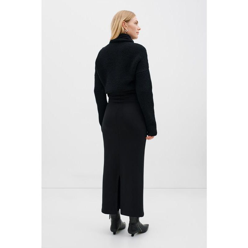 Women's Frida High-Waisted Fold-Over Waistband Long Midi Skirt with Back Slit
