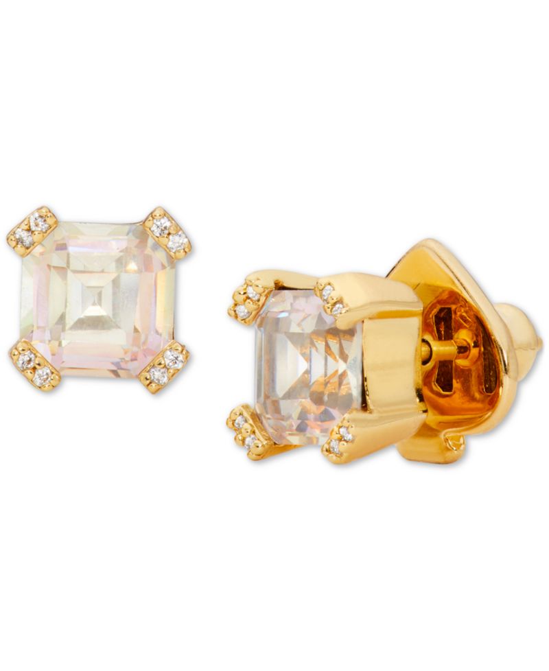 Pav&eacute; & Square Cubic Zirconia Stud Earrings