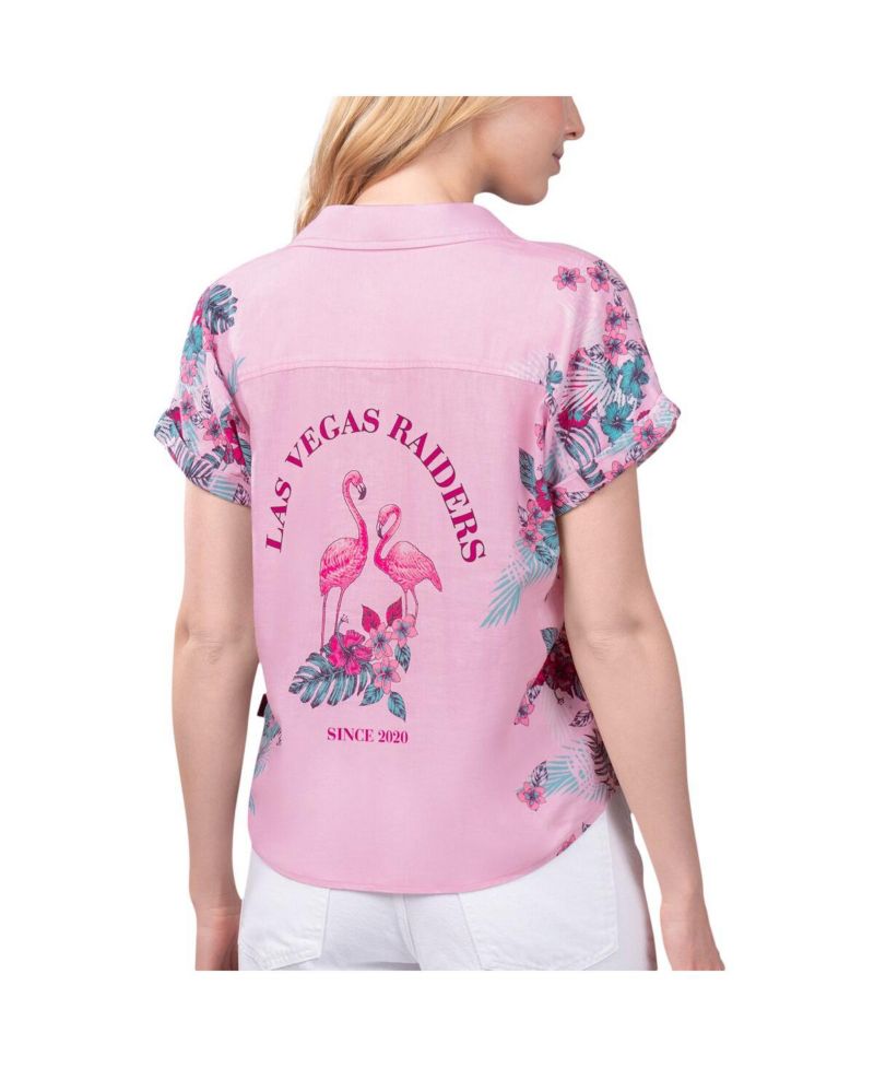 Women's Pink Las Vegas Raiders Stadium Tie-Front Button-Up Shirt