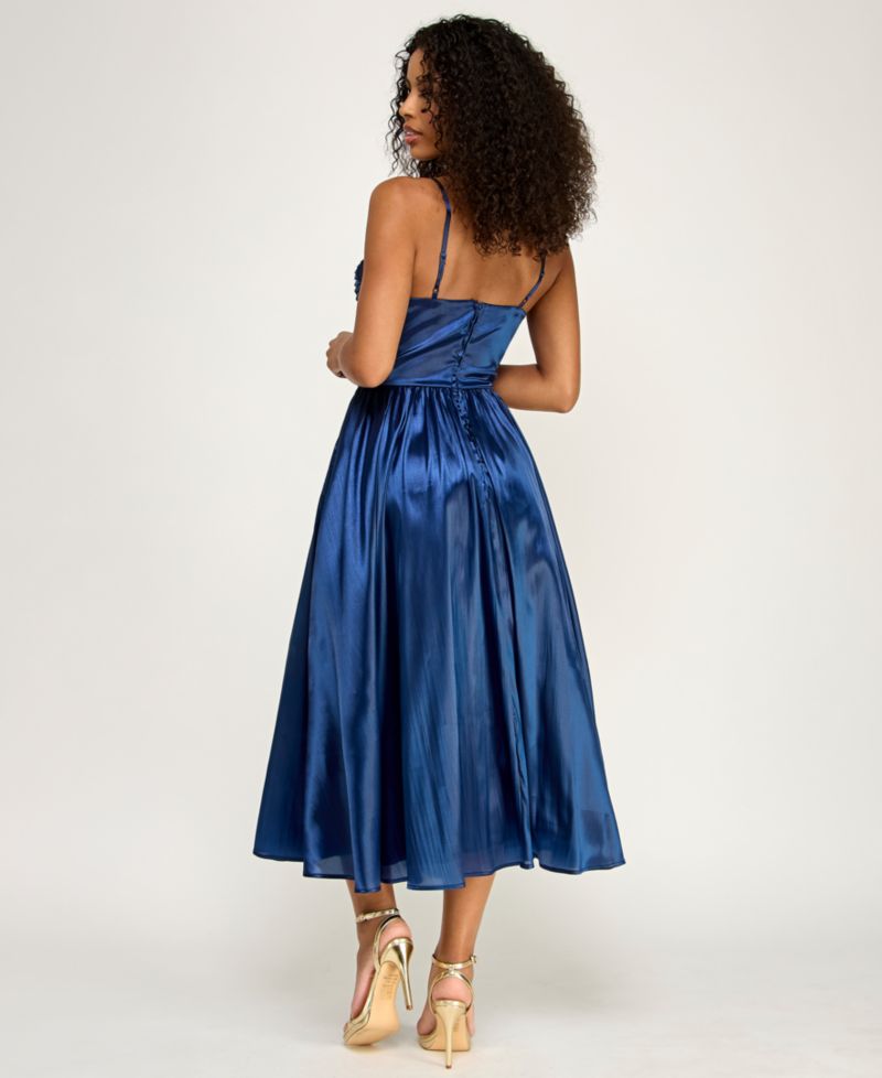 Juniors' Sweetheart Neck Flared Midi Dress