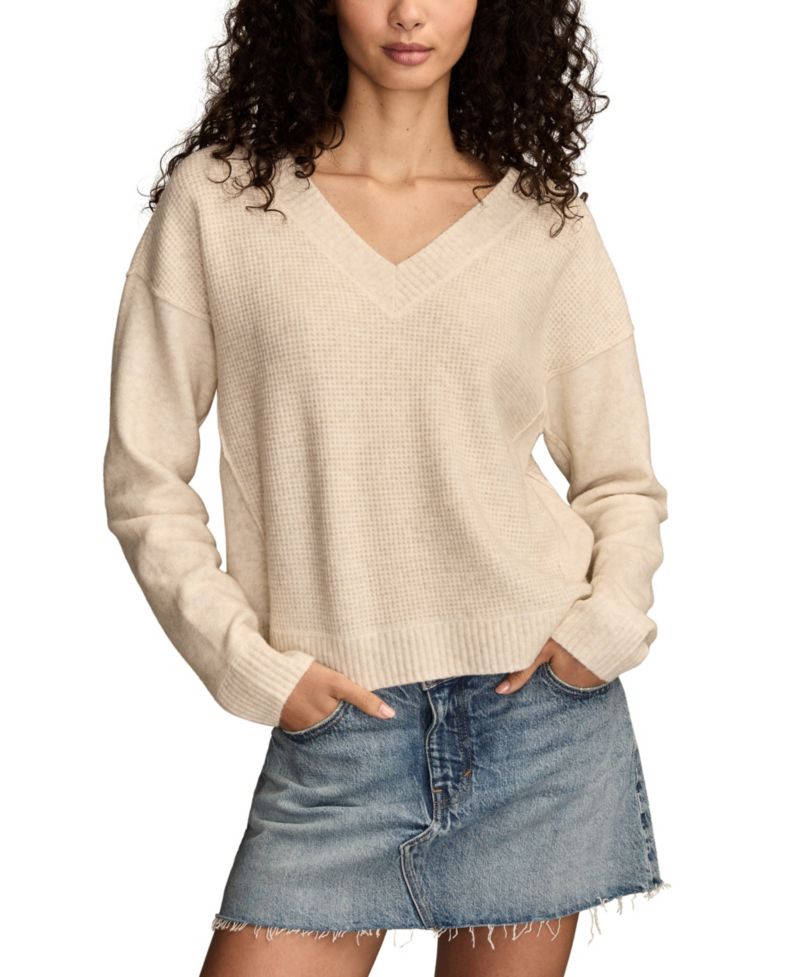 Women's Waffle V-Neck Sweater