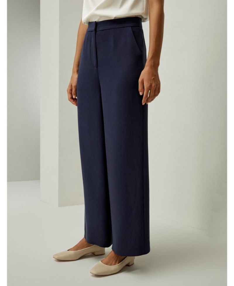 Women's Mid Rise Wide Leg Tailored Silk Pants