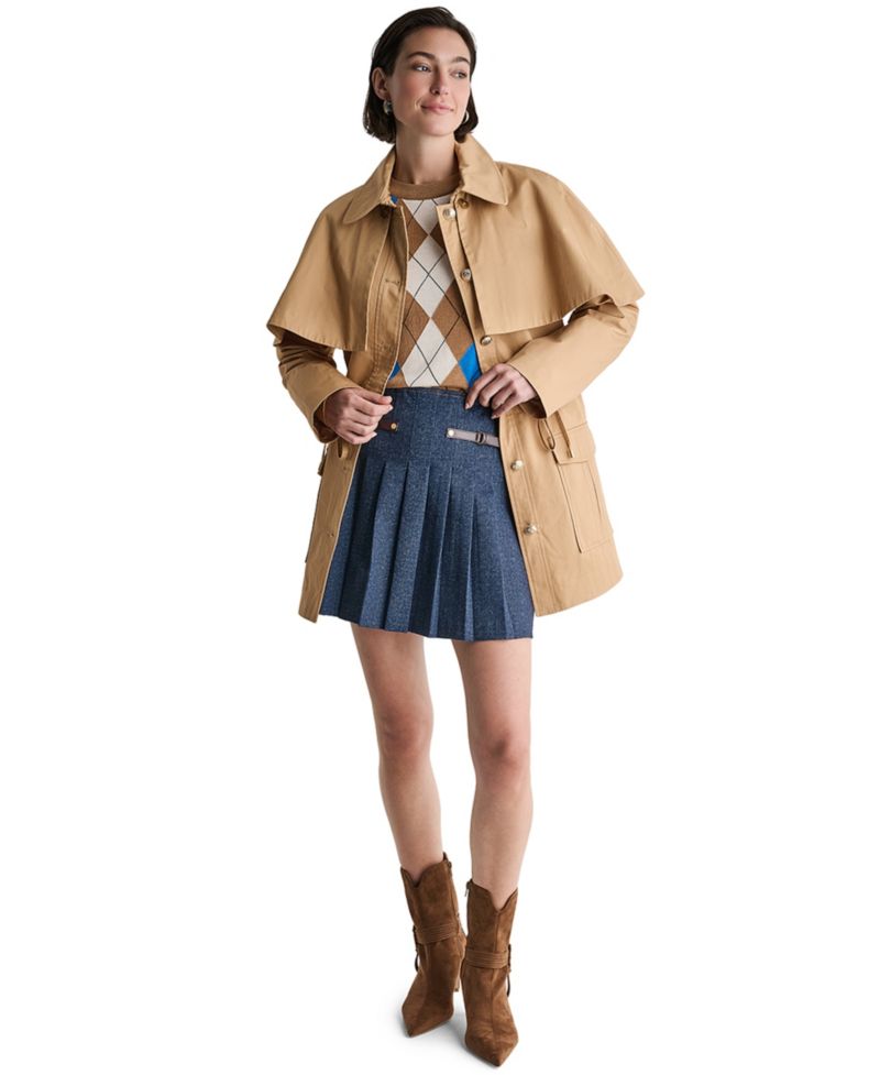 Women's Short Collared Cinched-Waist Trench Coat
