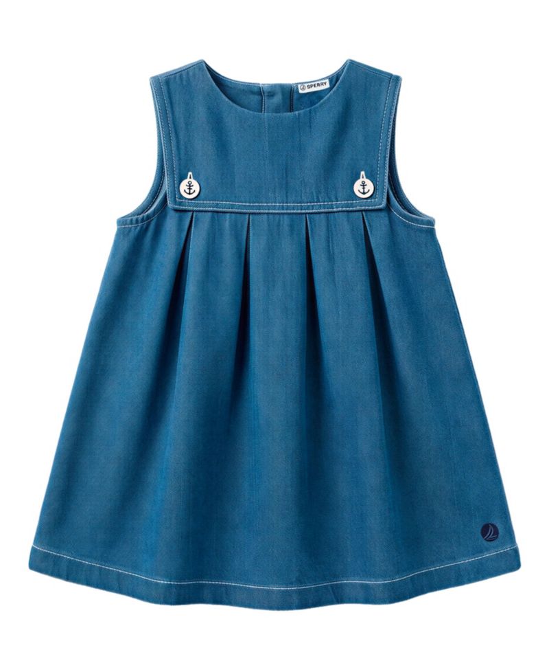 Baby Girls' Denim Jumper Dress & Bodysuit with Hairclip and Band, 4-Piece Set
