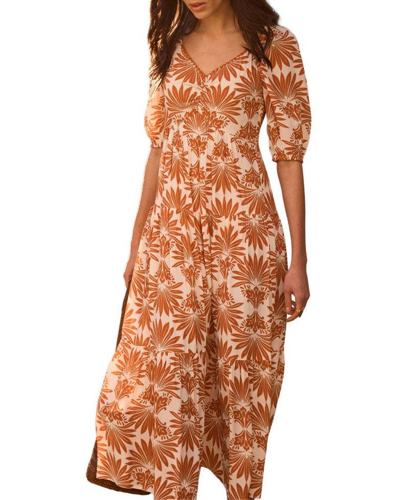 Women's Floral V-Neck A-Line Midi Dress