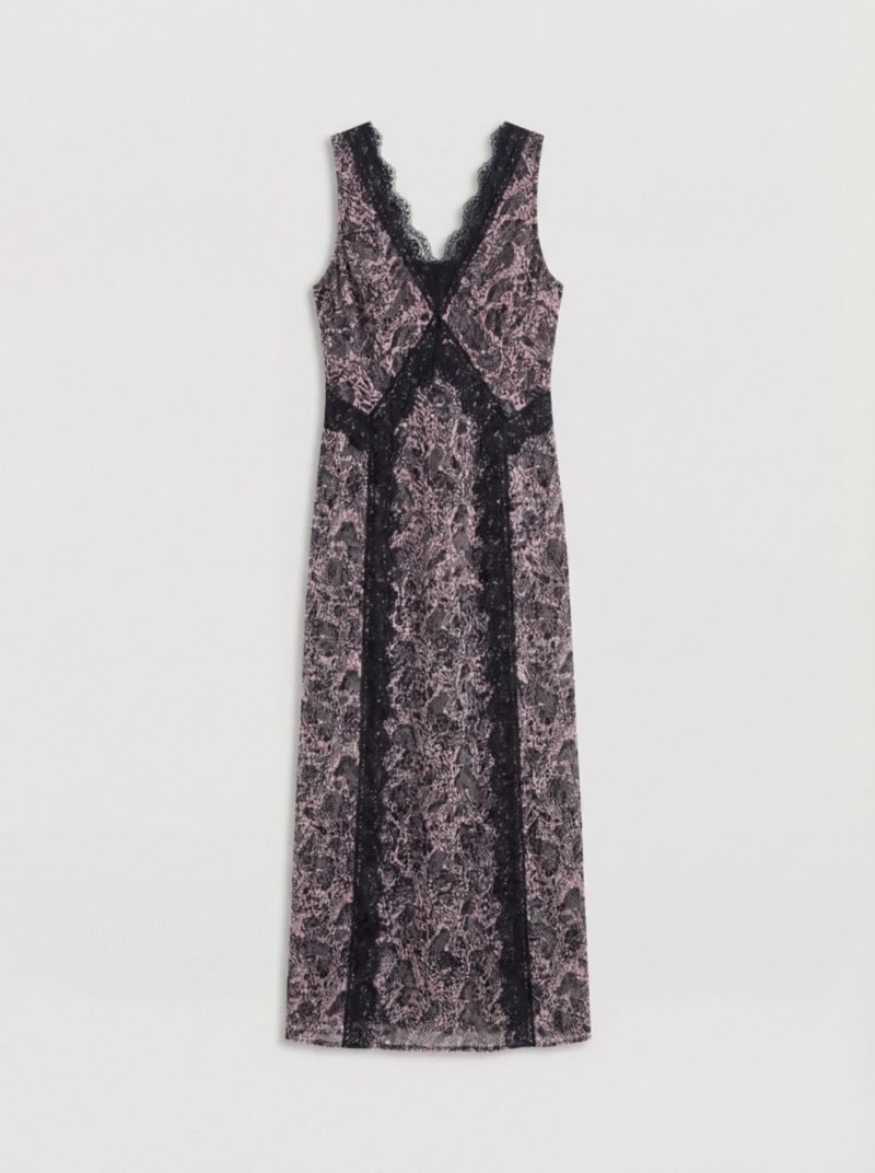 Women's Chiffon Printed Lace Trim Dress