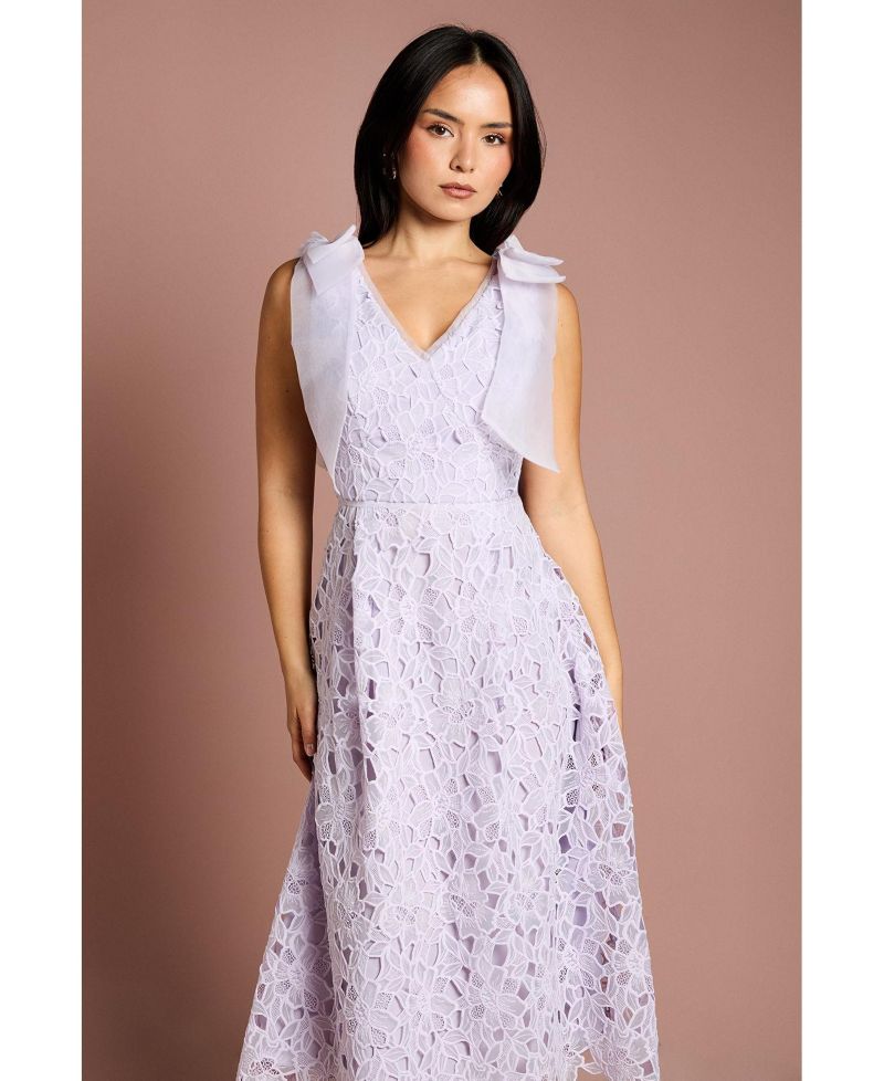 Women's Bow Detail Sleeveless Midi Dress