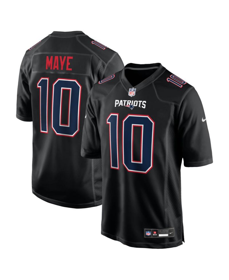 Men's Drake Maye Carbon Black New England Patriots Fashion Game Jersey