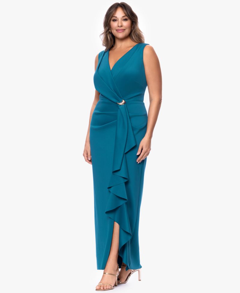 Plus Size V-Neck Peacock Dress