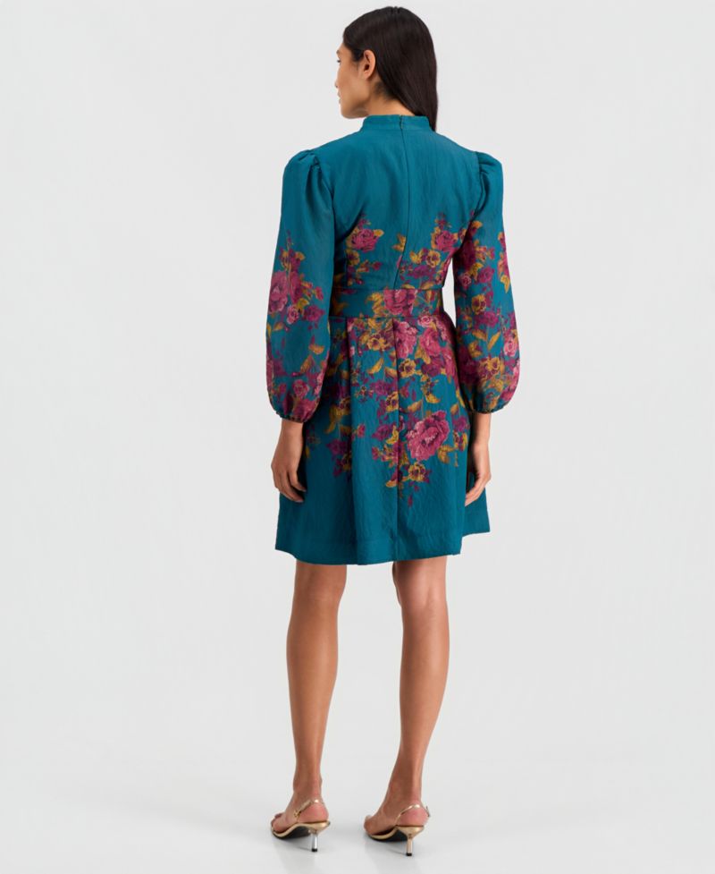 Women's Floral-Print Belted Fit & Flare Dress
