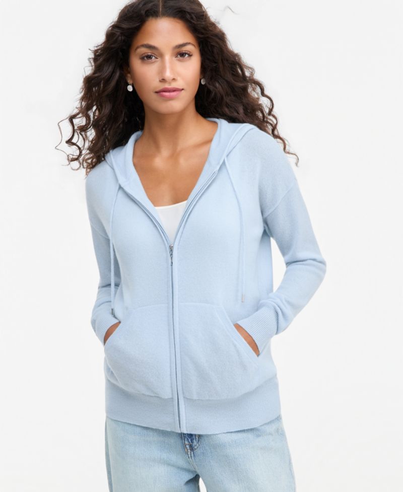 Petite Cashmere Long-Sleeve Zip-Front Hoodie