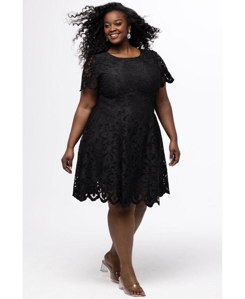 Women's Lace Little Black Party Dress with Cap Sleeve