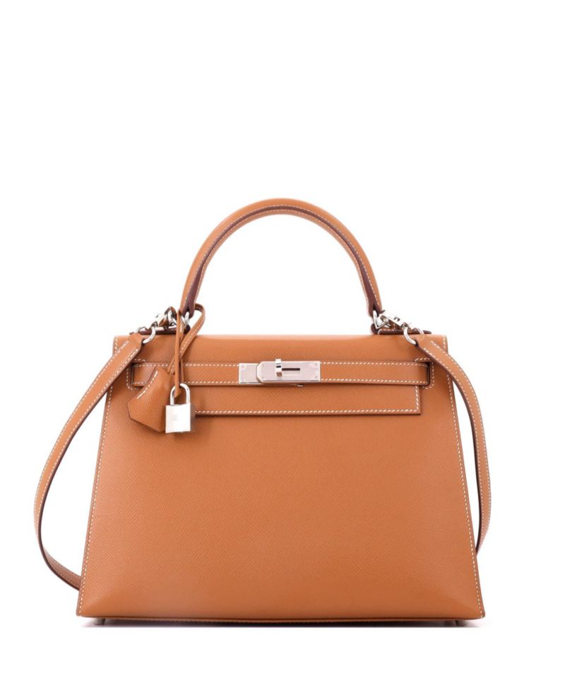 Pre-Owned Hermes Kelly 28 Handbag Brown Epsom with Palladium Hardware
