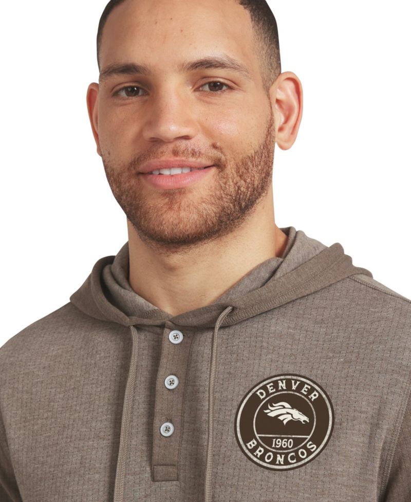 Men's Tan/Brown Denver Broncos Knit Hooded Henley Long Sleeve T-Shirt