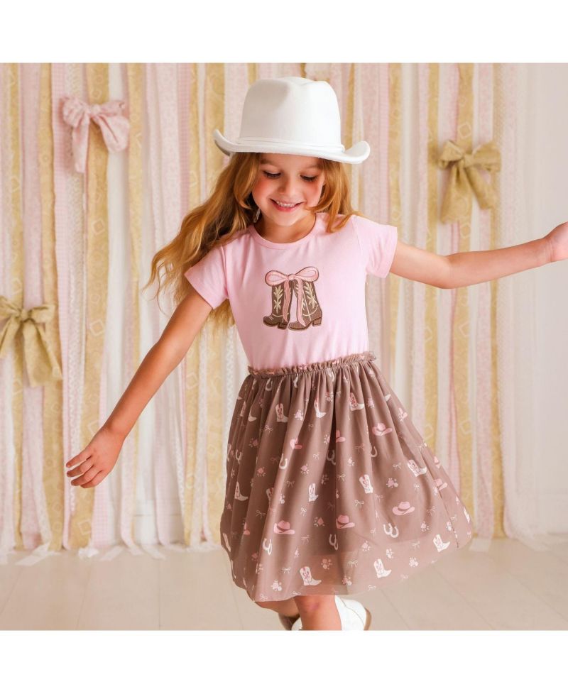 Girls' (6-8) Howdy Darling Western Short Sleeve Tutu Dress
