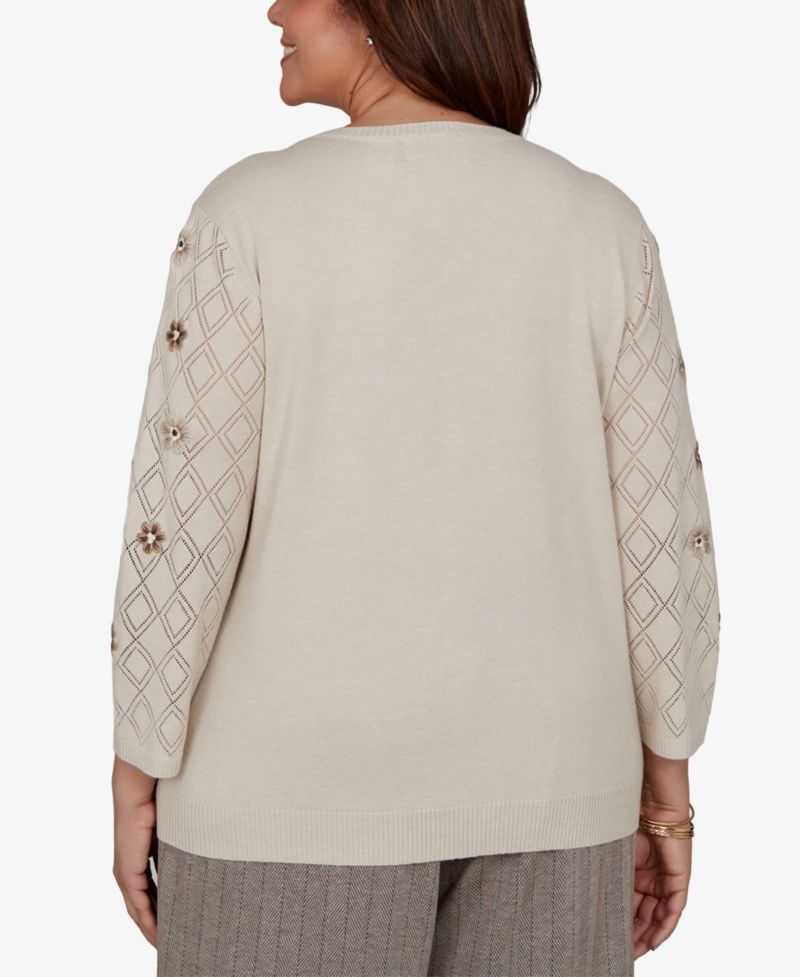 Plus Size 3/4-Sleeve Crewneck Pullover Sweater