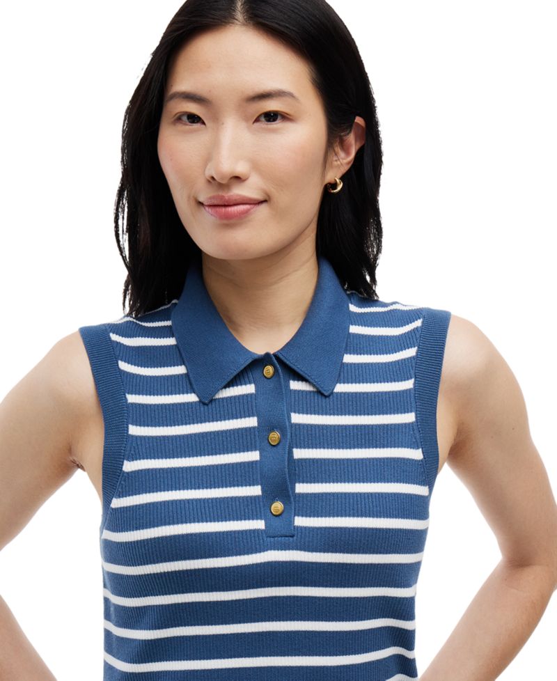 Women's Fine Gauge Polo Collar Sleeveless Sweater