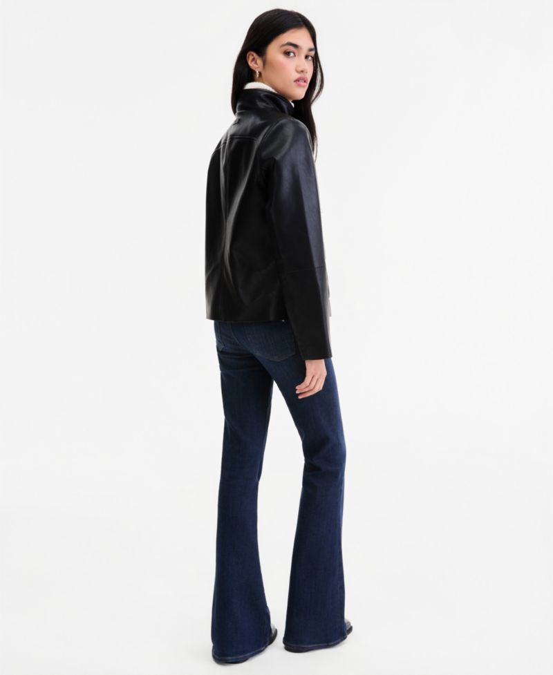 Women's Faux Leather Stand Collar Jacket