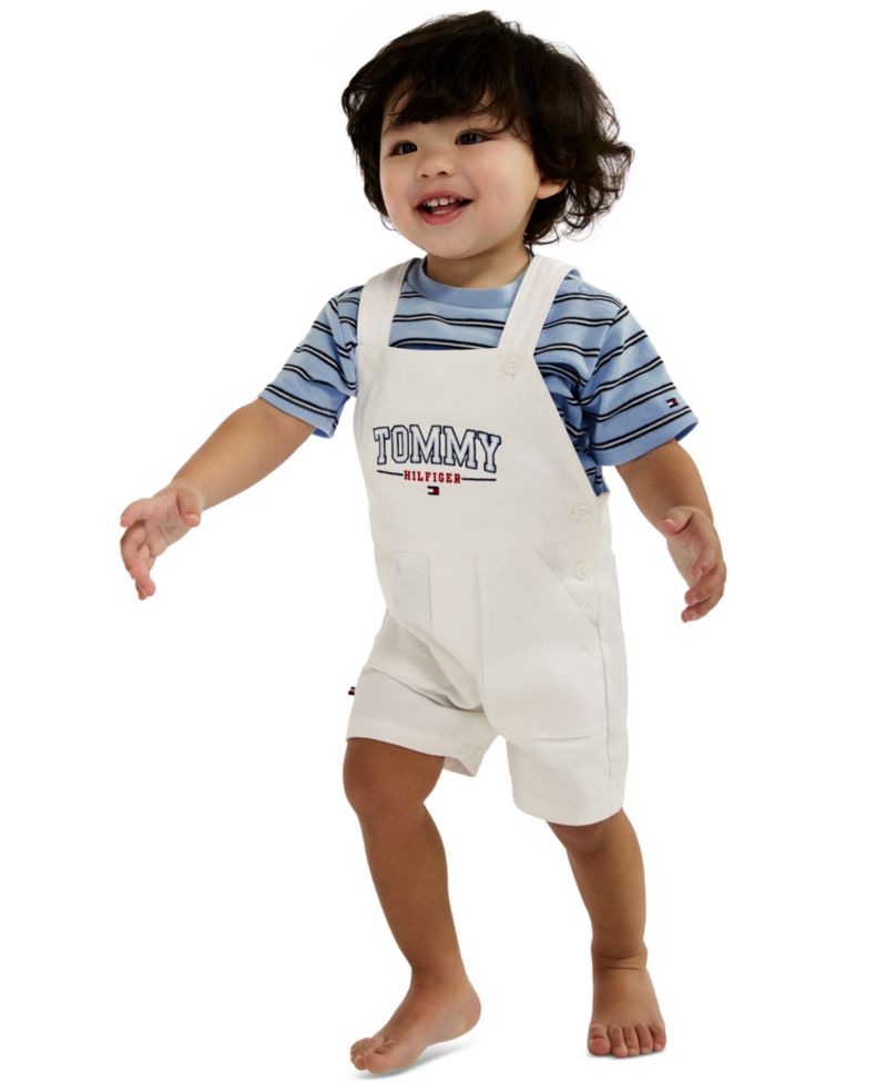 Baby Boys' Striped T-Shirt and Twill Shortalls, 2-Piece Set