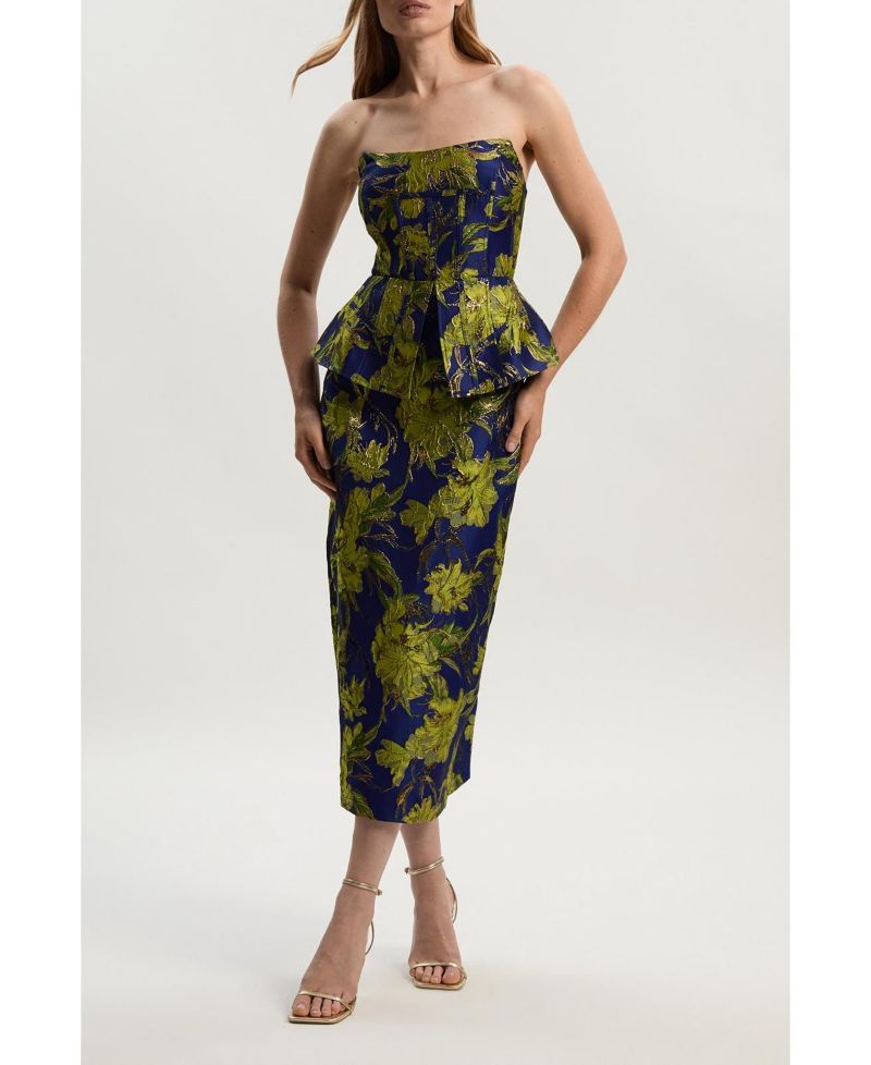 Women's Floral Jacquard Midi Pencil Dress