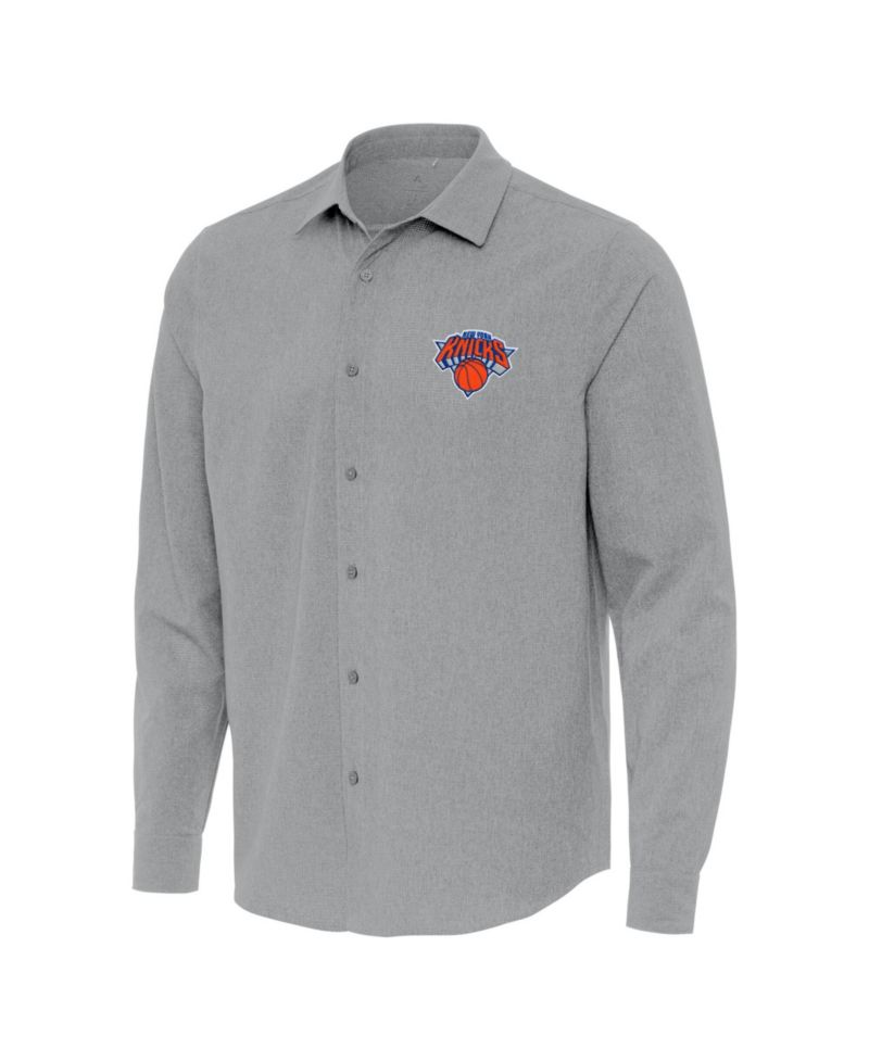Men's Gray New York Knicks Exposure Woven Long Sleeve Button-Up Shirt