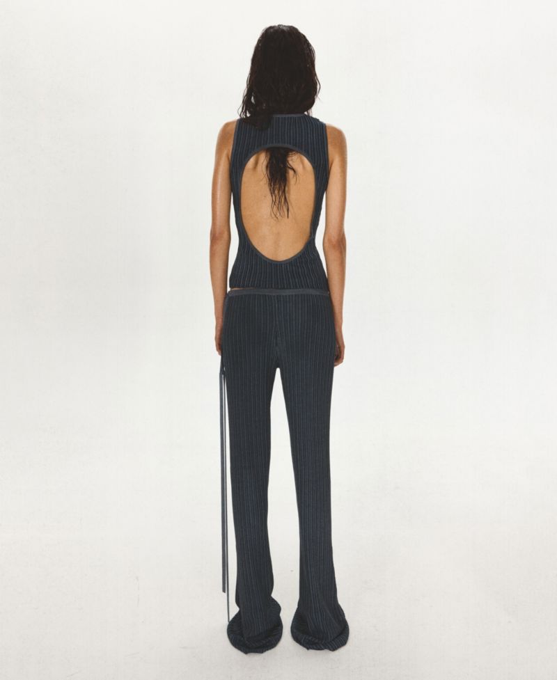 Women's Bow Detail Ribbed Flared Pants
