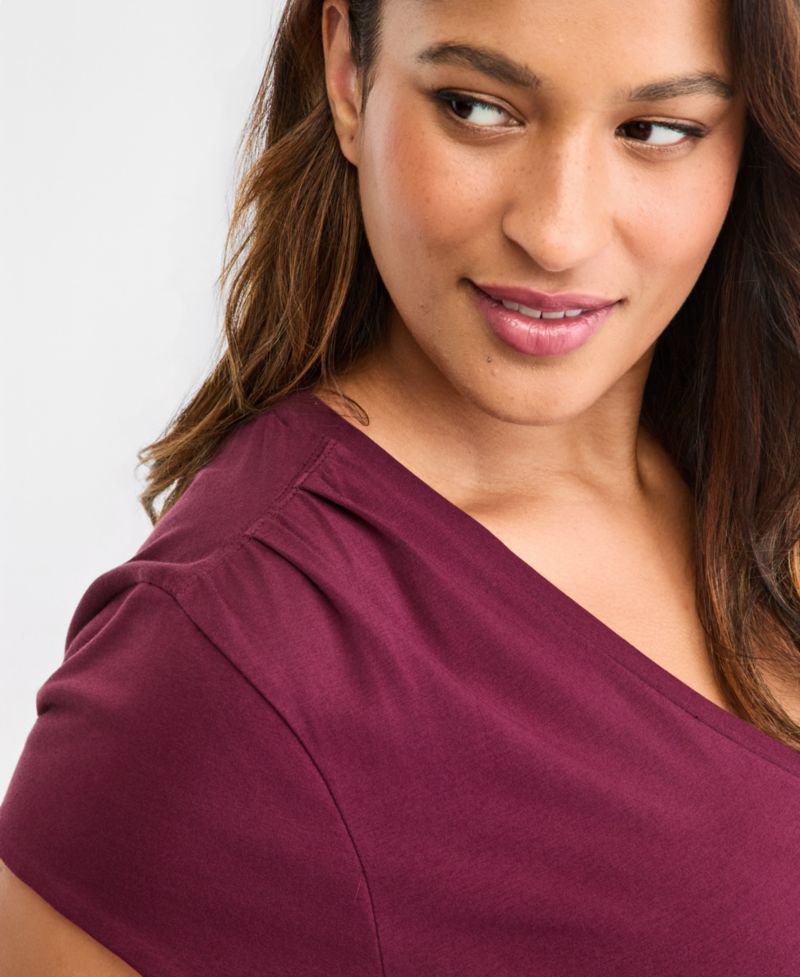 Plus Size Cap-Sleeve V-Neck T-Shirt